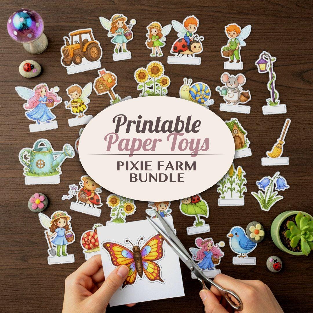 Pixie Farm Printable Paper Toy Bundle | Fairy Cut Outs Craft Activity ...