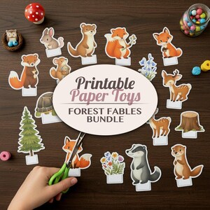 Forest Fables Printable Paper Toy Bundle | Woodland Animal Cut Outs Craft Activity Kit Diorama Craft