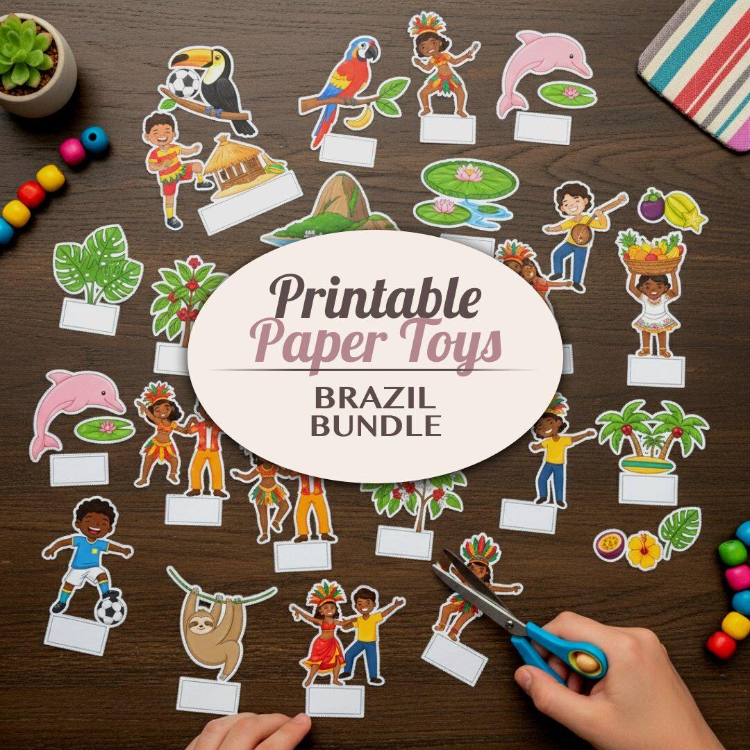 Brazil Printable Paper Toy Bundle | Craft Activity Cut Outs Diorama ...