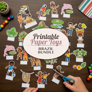 Bundel papier met afdrukbaar papier Brazilië | Knutselen Activiteit Uitsnijdingen Diorama Craft
