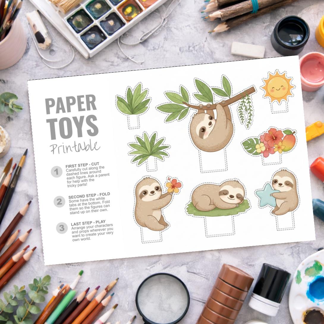 Sloth Paper Toy Baby Sloth Printable Paper Toy Diorama Craft Activity Cut Outs - Etsy