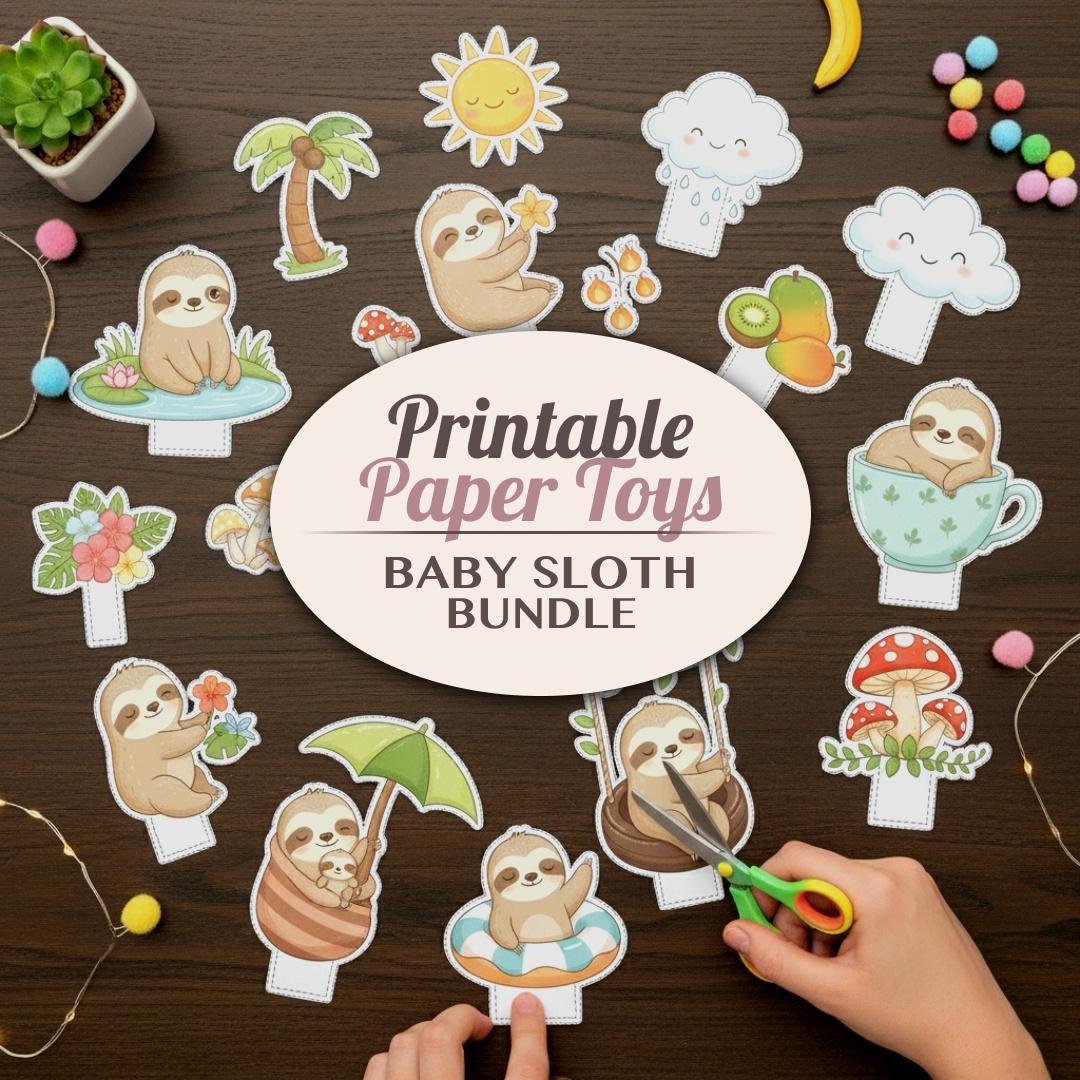Sloth Paper Toy Baby Sloth Printable Paper Toy Diorama Craft Activity Cut Outs - Etsy