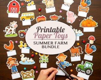 Summer Farm Printable Paper Toy Bundle | Kids Diorama Craft Activity | Farm Animal Cut Outs | Digital Download