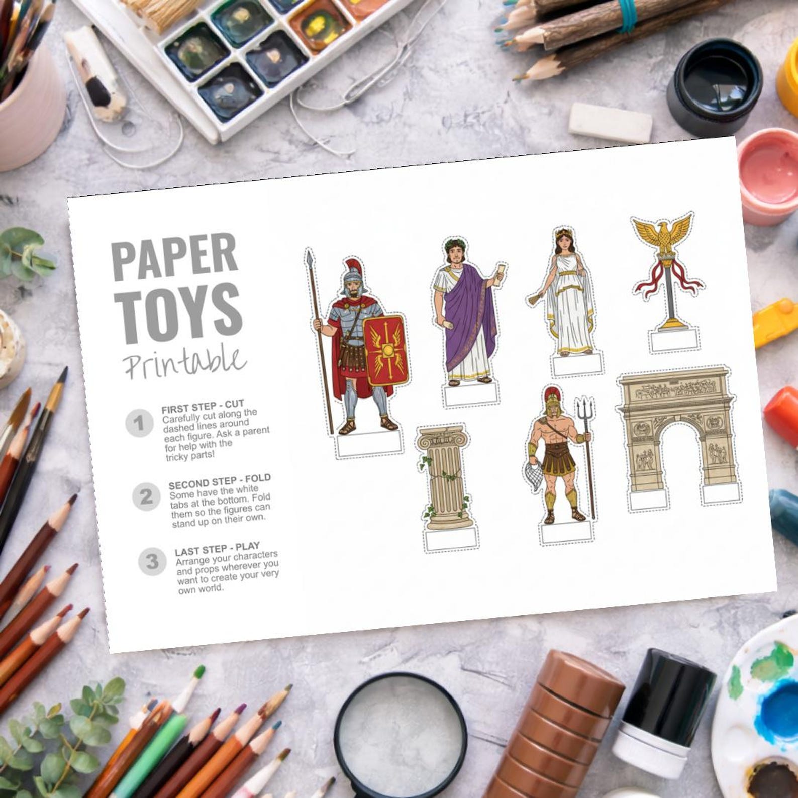 Roman Empire Printable Paper Toy Bundle - Ancient History Cutouts Craft ...