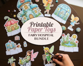 Fairy Hospital Printable Paper Toy Bundle - Magical Doctor 3D Play Set - Kids Clinic Craft Activity Diorama Craft