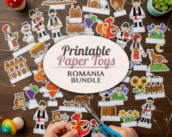 Romania Printable Paper Toy Bundle | Cut Outs Craft Activity Kit Diorama Craft