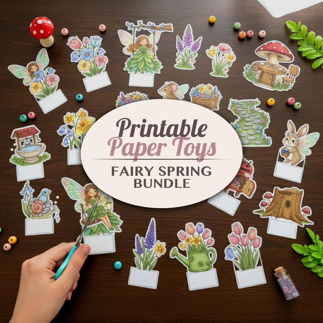 Spring Paper Toy Fairy Spring Printable Paper Toys | DIY Craft Activity Bundle | Digital ...