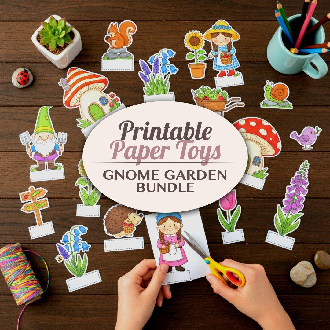 Gnome Garden Printable Paper Toy Bundle Kids Craft Activity Cut Outs…