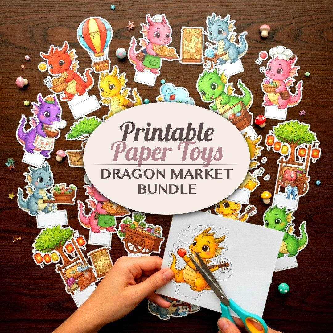 Dragon Market Printable Paper Toy Bundle | Cut Outs Craft Activity Kit ...