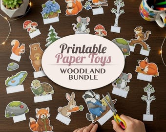 Woodland Printable Paper Toy Bundle | Forest Animal Cut Outs Craft Activity Diorama Craft