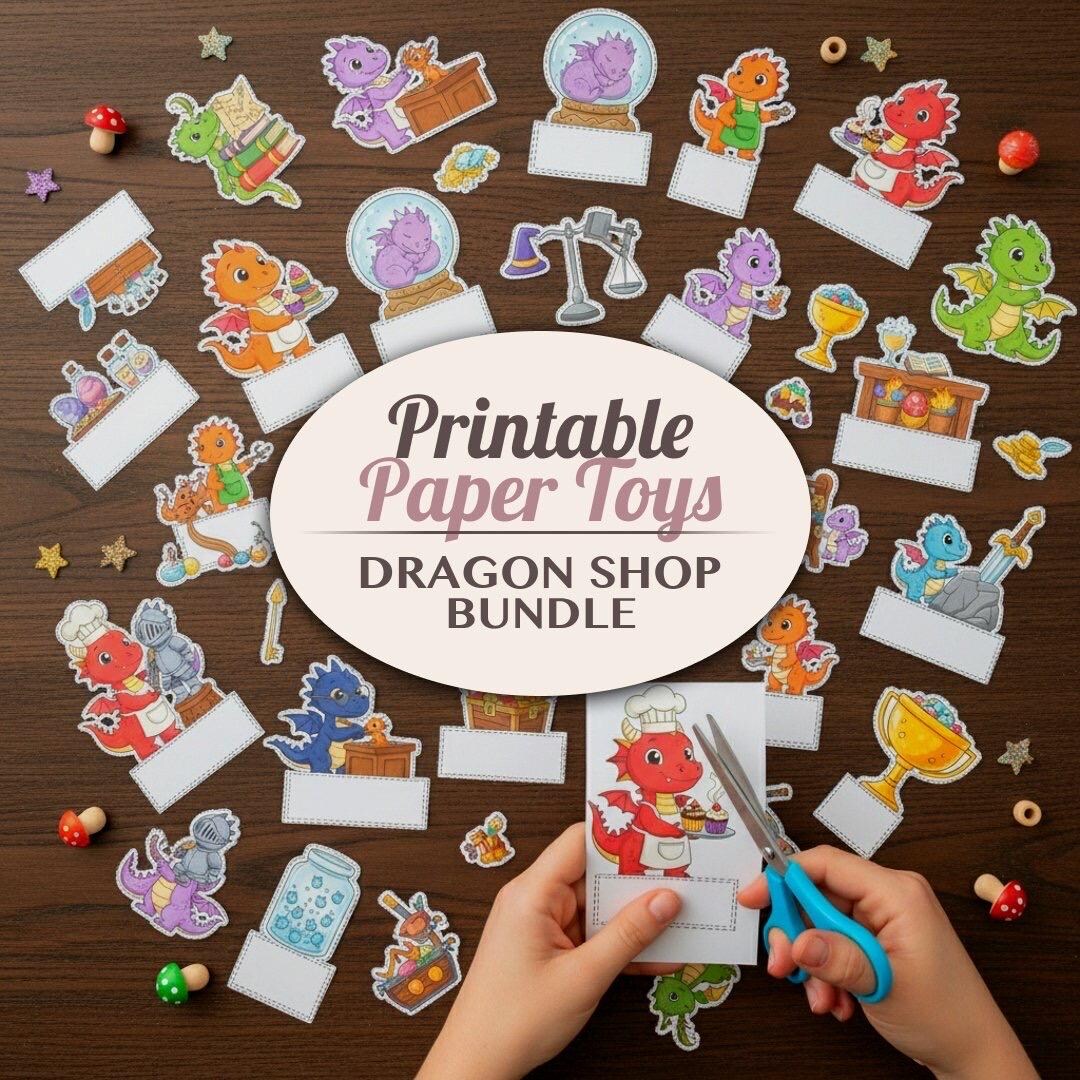 Dragon Shop Printable Paper Toy Bundle - Fantasy Dragon Cut Outs Craft ...
