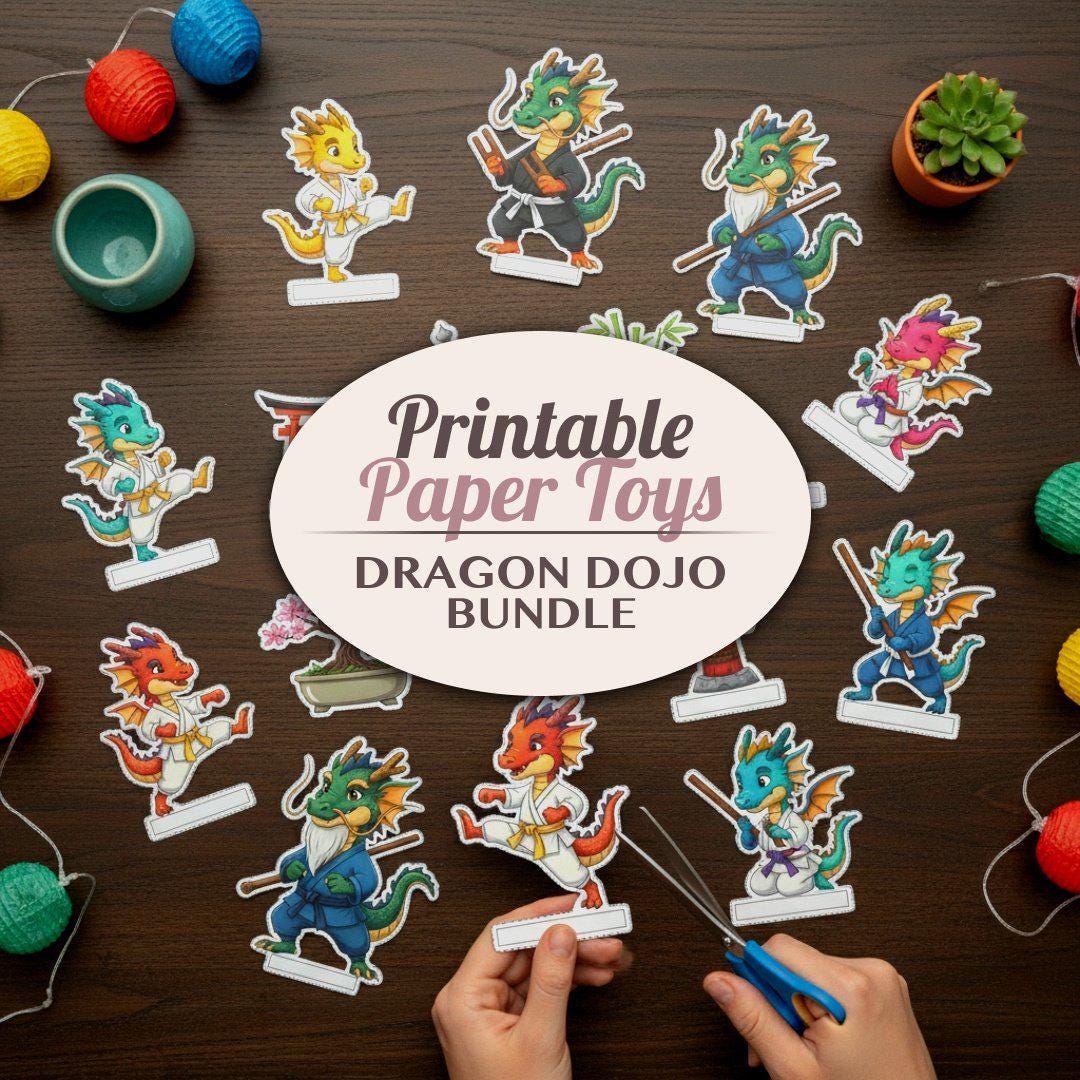 Dragon Dojo Printable Paper Toy Bundle Kids Craft Activity Cut Outs…