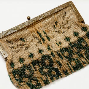 1920s Beaded Flapper Purse Brass Clasp Glass Beaded Deco Purse
