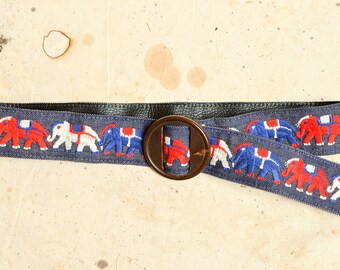 1970s Patriotic Marching Elephant Red White and Blue Hippie Peace Belt