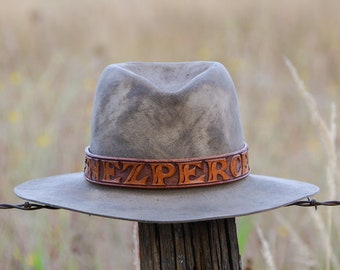 Vintage Distressed Western Hat with Nez Perce Tooled Leather Cowboy Hat