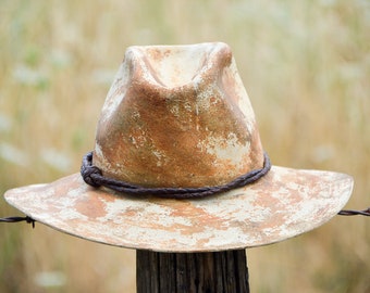 Miniature Cowboy Hat Black Leather Old Used Look Handcrafted Prestige Leather