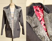 1970s Glam Jacket Astrakhan Wool Rayon Pinstripe Dress Jacket