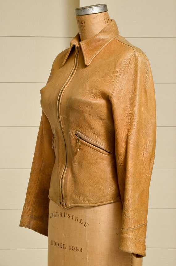 1930s Thurlows Leather Jacket Grommet Zipper Pleated … Gem
