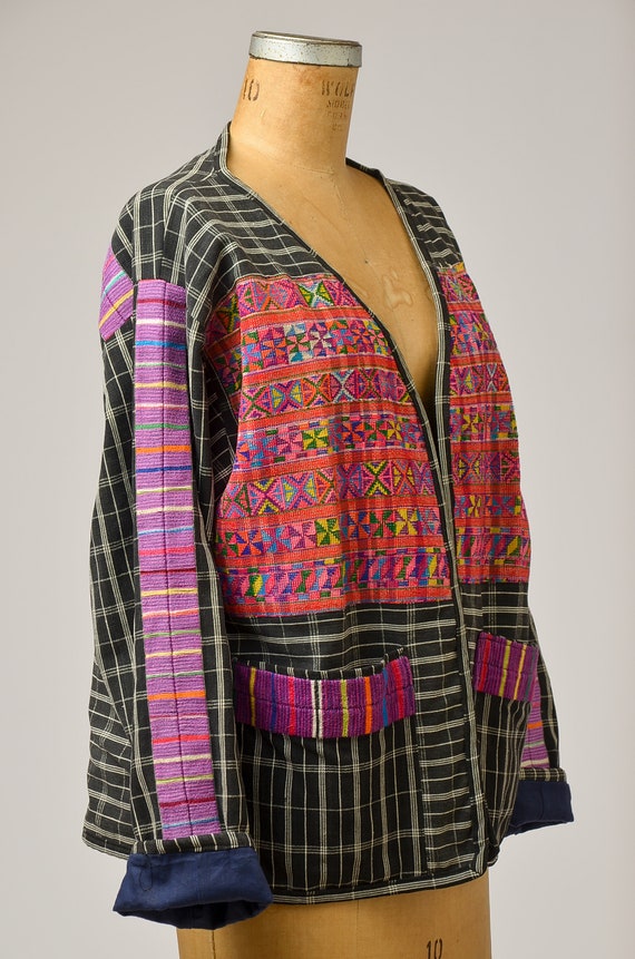 1970s Guatemalan Jacket Hand Woven Quilted Black … - image 2