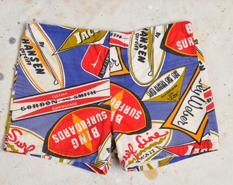 1960s Surf Shorts Pop Art All Over Print Beach Bum Shorts W 35