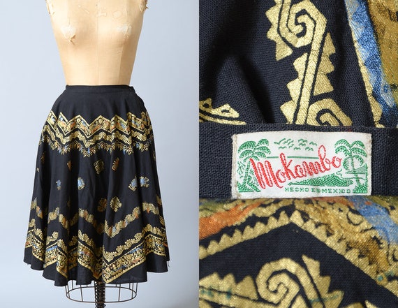 1950s Hand Painted Mexican Full Circle Skirt Mokam
