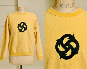 Early 70s Traffic Sweatshirt Yellow Cotton Flocked Rock Sweatshirt