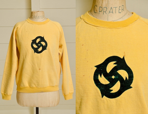 Early 70s Traffic Sweatshirt Yellow Cotton Flocked