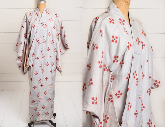 Vintage Kimono Abstract Rose Print Cotton Traditio