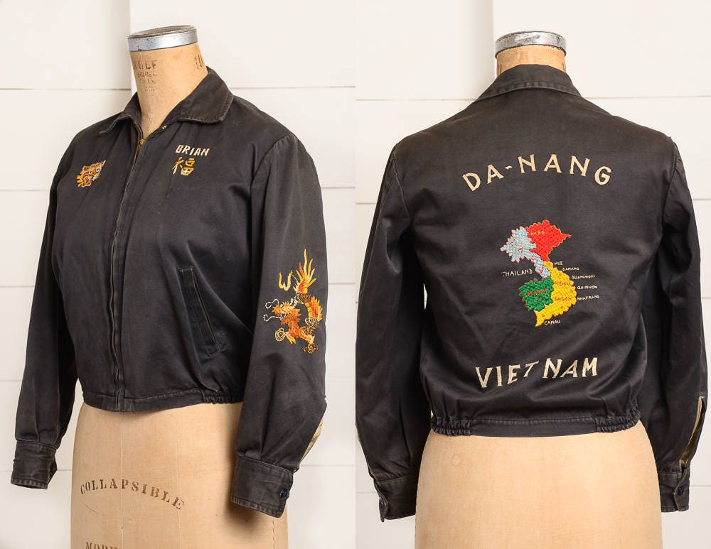 1960s Vietnam Souvenir Jacket Sateen Cotton Da Nang Tiger 1960s Vietnam Souvenir Jacket Sateen Cotton Da Nang Tiger