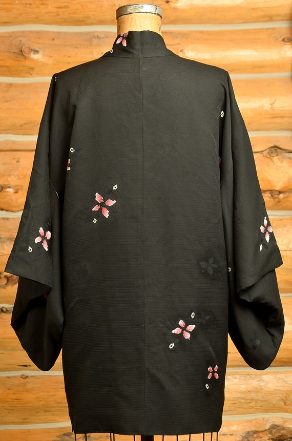 Vintage Short Kimono Robe Pink Floral Imported Silk T… Gem