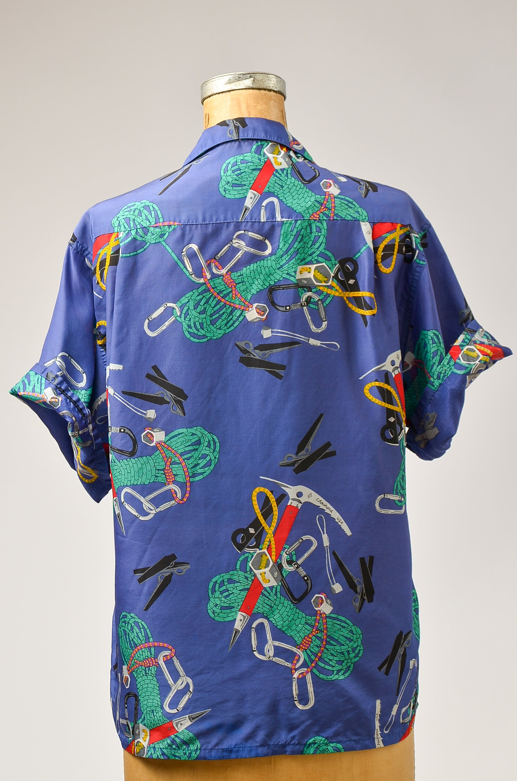 1980s Chouinard Climbing Equipment Shirt Blue Rayon Button 1980s Chouinard Climbing Equipment Shirt Blue Rayon Button