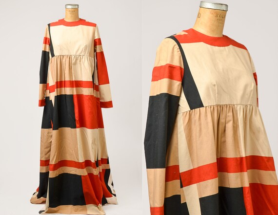 1970s Avant Garde Dress Geometric Cotton Full Len… - image 1