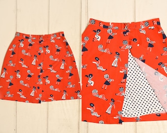 1960s Novelty Print Skort 1930s Beach Women Novelty Print Belted High Waist Shorts Skirt W 24