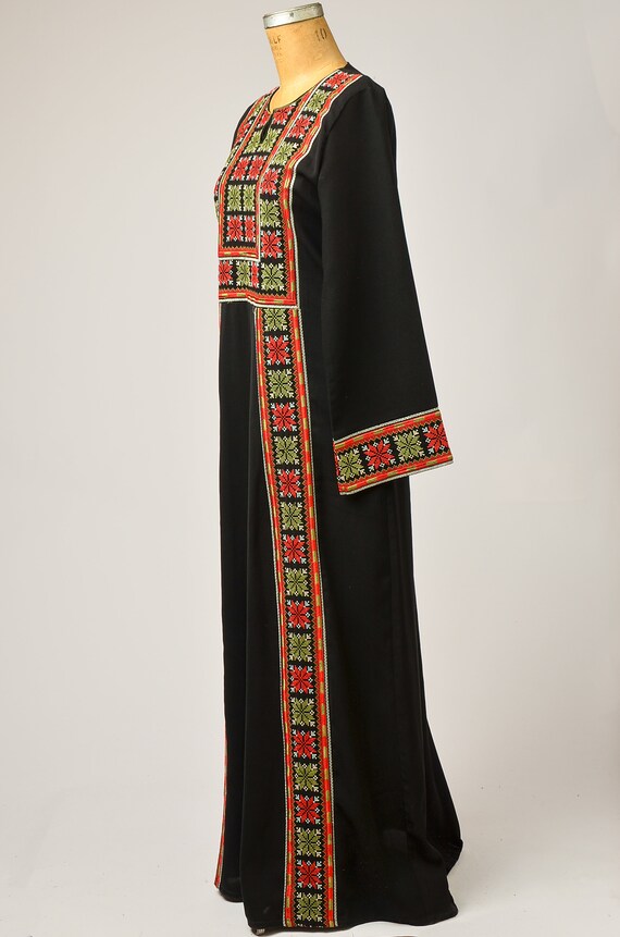 1970s Afghan Dress Dress Black and Red Embroidere… - image 4