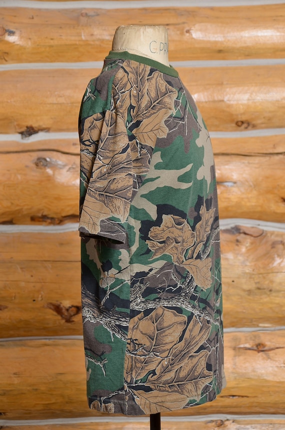 1980s Camo Tee Distressed Army Green Woodland Cam… - image 2