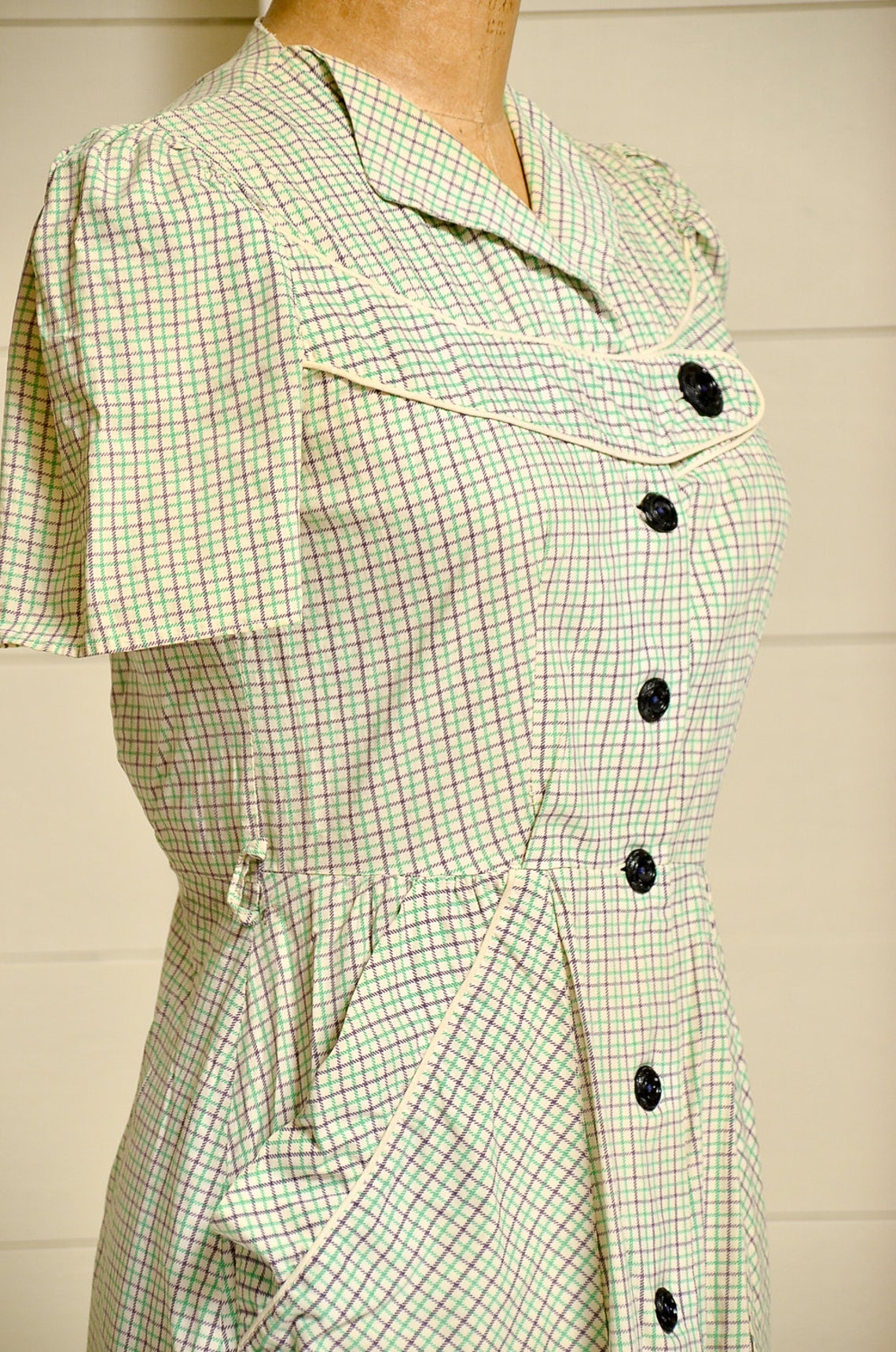 1930s Cotton Day Dress Plaid Button Down House Dress Etsy