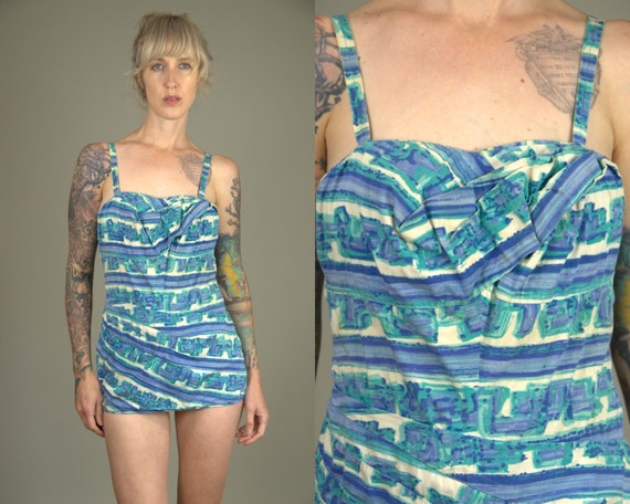 1950s Skirted Novelty Swimsuit Sweetheart Pin Up R