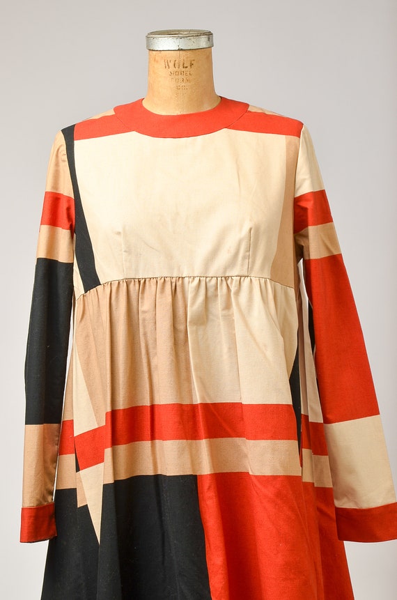 1970s Avant Garde Dress Geometric Cotton Full Len… - image 2