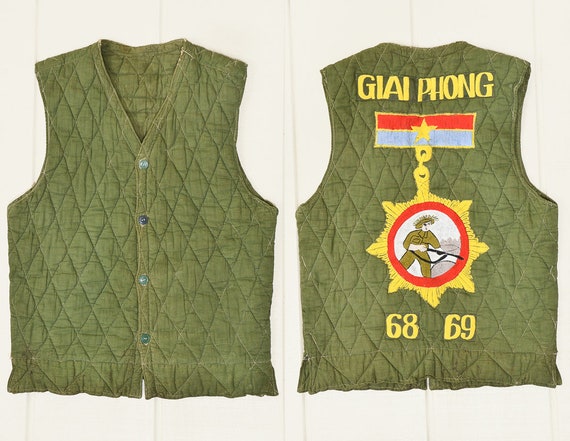 1960s Vietnam Souvenir Vest Giai Phong Embroidered