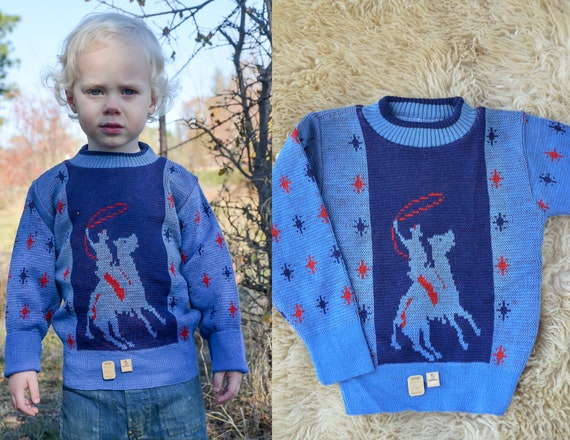 1950s Deadstock Cowboys Sweater Red & Blue Souveni