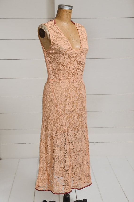 1920s Peach Lace Dress Sherbet Pastel Fitted Even… - image 2