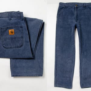 Vintage Carhartt Blue Twill Utility Carpenter Pants 35 x 32