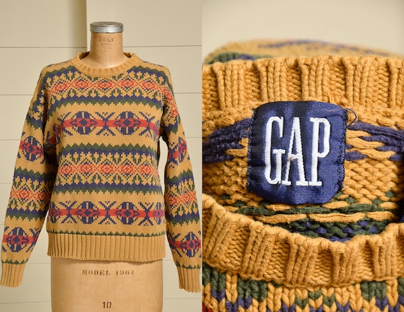1980s GAP Snowflake Sweater Cotton Knit Nordic Swe