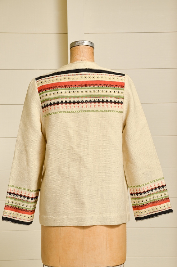1950s Norwegian Hand Woven Jacket Festive Wool Re… - image 4