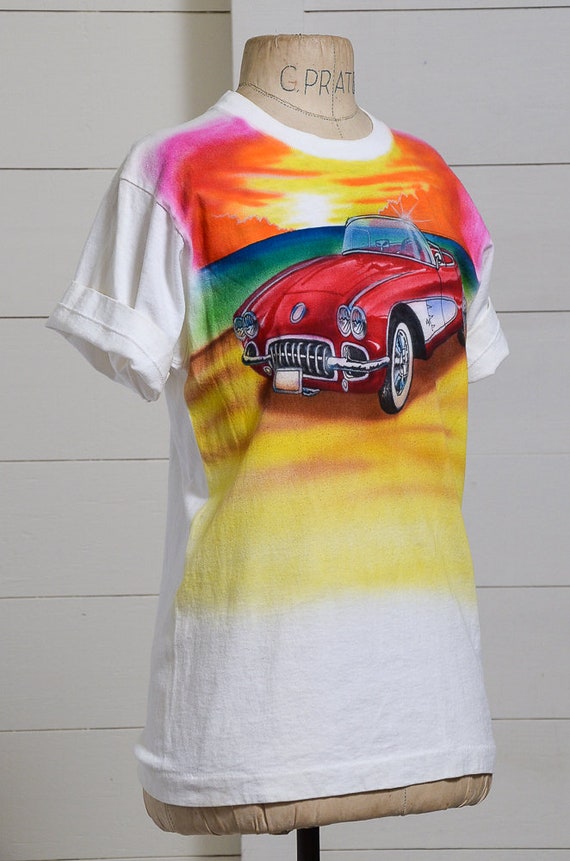 1980s Airbrush Corvette T Shirt Made in USA White… - image 2