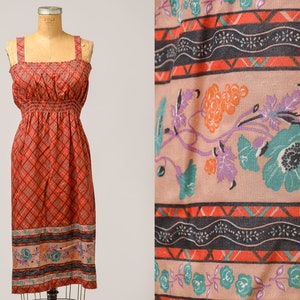 1970s Poppy Print Red Hippie Summer Dress