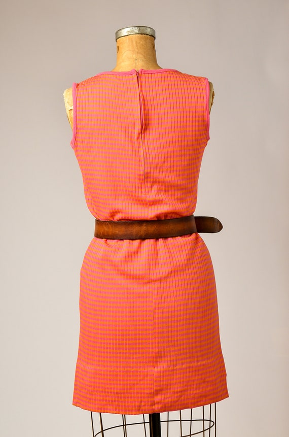 1960s Neon Stripe Dress Sherbet Pink and Orange M… - image 4