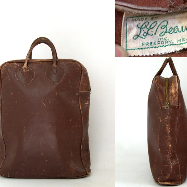 1940s L.L. Bean Leather Field Tote Shopper Bag