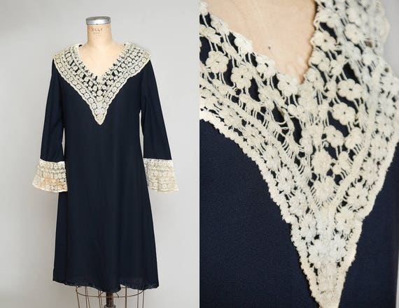 1960s Wednesday Adams Crochet Collar Black Rayon … - image 1