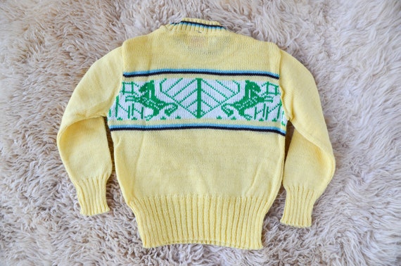 1950s Deadstock Kids Sweater Yellow Cherub Horse … - image 4